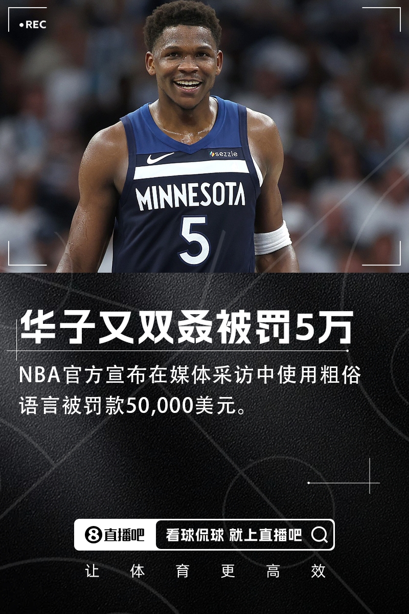 NBA新星华子爆粗口遭重罚 累计42万美元罚款创纪录